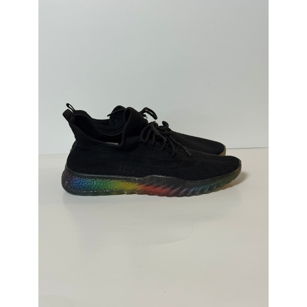 Lyla Black Knit Sneakers Rainbow Translucent Sole Lace Up Athletic Shoes Size 8